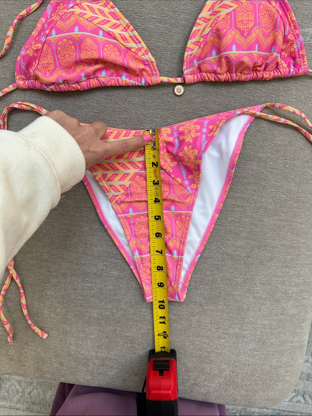 Pink & Orange Patterned Triangle String Bikini - Picture 7 of 9